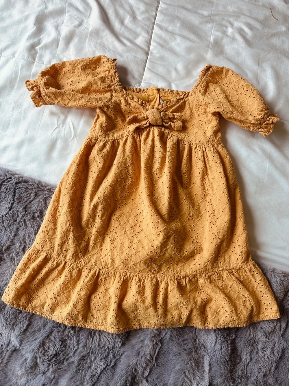 Janie and Jack Yellow Eyelet Dress with Front Bow